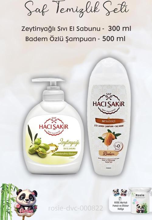 Zeytinyağlı Sıvı Sabun 300 ml, Bademli Şampuan 500 ml ve ROSIE