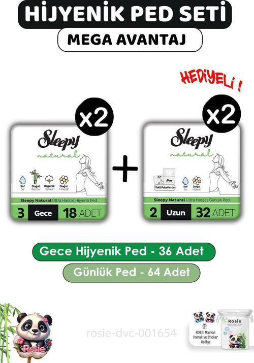 Natural Hijyenik Ped Gece 36 Adet Günlük Ped Uzun 64 Adet ve ROSIE