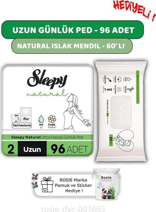 Natural Ultra Hassas Hijyenik Günlük Ped Uzun 96 Adet, Natural 60'lı Islak Mendil ve ROSIE