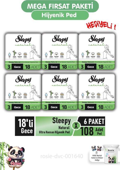 Natural Ultra Hassas Hijyenik Ped 18'li Gece X 6 Paket ve ROSIE