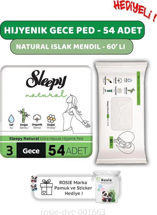 Natural Ultra Hassas Hijyenik Ped Gece 54 Adet, Natural 60'lı Islak Mendil e ROSIE