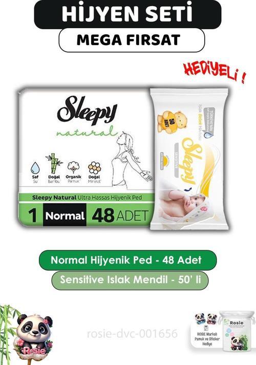 Natural Ultra Hassas Hijyenik Ped Normal 48 Adet, Sensitive 50'li Islak Mendil ve ROSIE