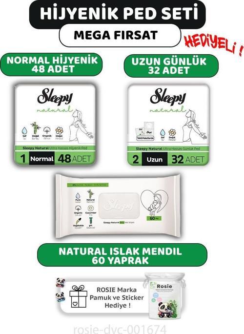 Natural Ultra Hassas Ped Normal 48'li,Günlük Ped 32'li, Natural 60'lı Mendil ve ROSIE