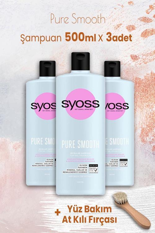 Pure Smooth Şampuan 500 ml x 3 Adet ve Yüz Bakım At Kılı Fırçası