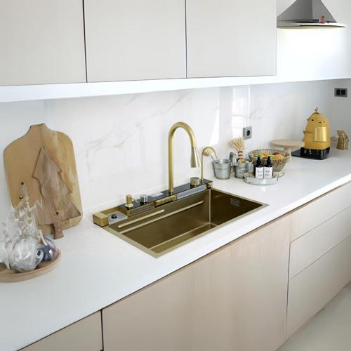 GLPR 7546 Dijital Premium Gold Akıllı Şelale Eviye 75x45