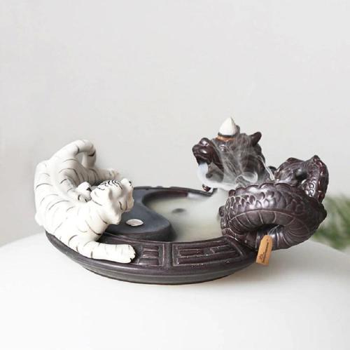 Feng Shui Ejderha Beyaz Kaplan Yin Yang Geri Akış Tütsü