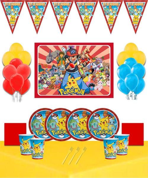 Pokemon Pikachu Afişli 8 Kişilik Doğum Günü Parti Süsleri Malzemeleri Seti