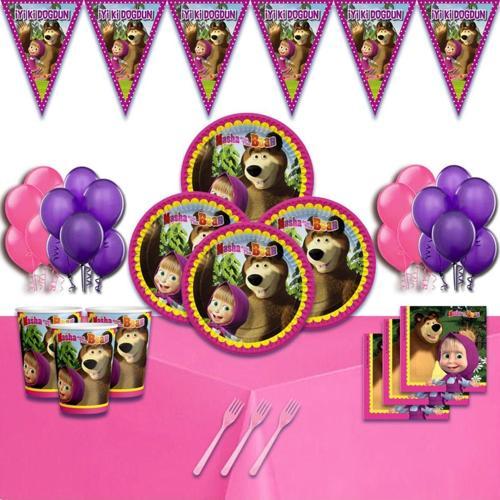 Masha The Bear Maşa Ile Koca Ayı 24 Kişilik Doğum Günü Parti Malzemeleri Seti
