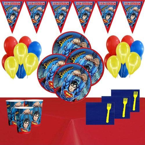 Süpermen Superman 16 Kişilik Doğum Günü Parti Süsleri Malzemeleri Seti