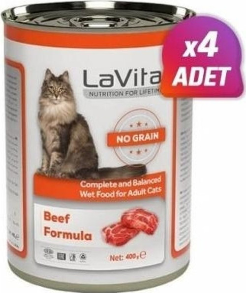 La Vital Adult Tahılsız Biftekli Yetişkin Kedi Konservesi 400 gr 4 Adet