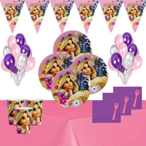 Rapunzel Disney 24 Kişilik Doğum Günü Parti Süsleri Malzemeleri Seti
