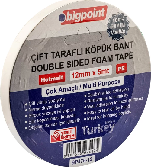 Çift Taraflı Köpük Bant 12mmx5m
