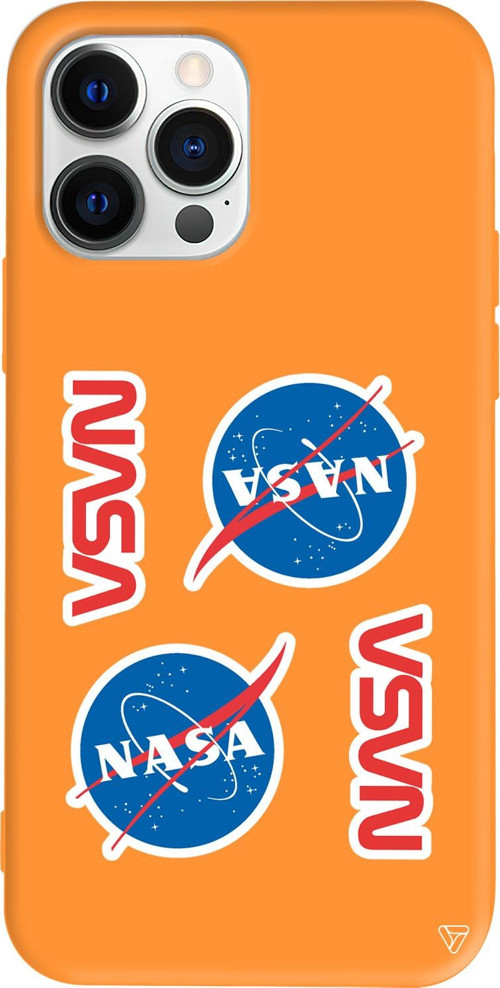 iPhone 15 Pro Max Uyumlu Turuncu Renkli Silikon Space Station Telefon Kılıfı