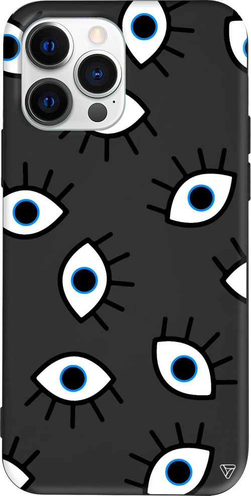 iPhone 15 Pro Max Uyumlu Siyah Renkli Silikon Random Eyes Telefon Kılıfı