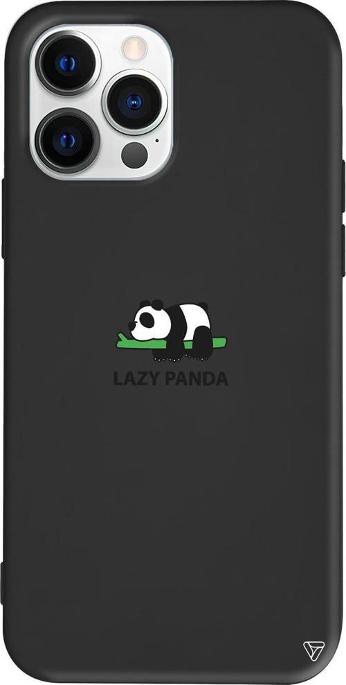 iPhone 15 Pro Max Uyumlu Siyah Renkli Silikon  Lazy Panda Telefon Kılıfı