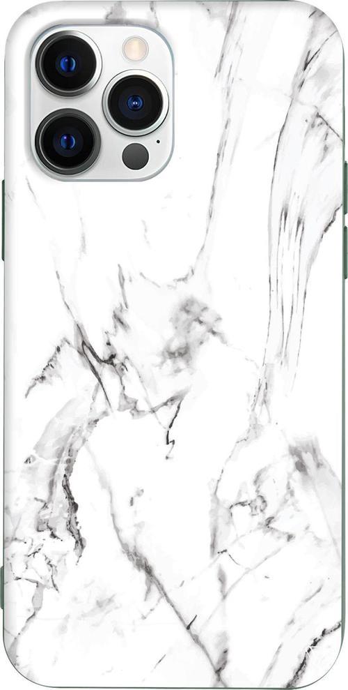 iPhone 15 Pro Max Uyumlu Yeşil Renkli Silikon  Beyaz Mermer 1 Telefon Kılıfı