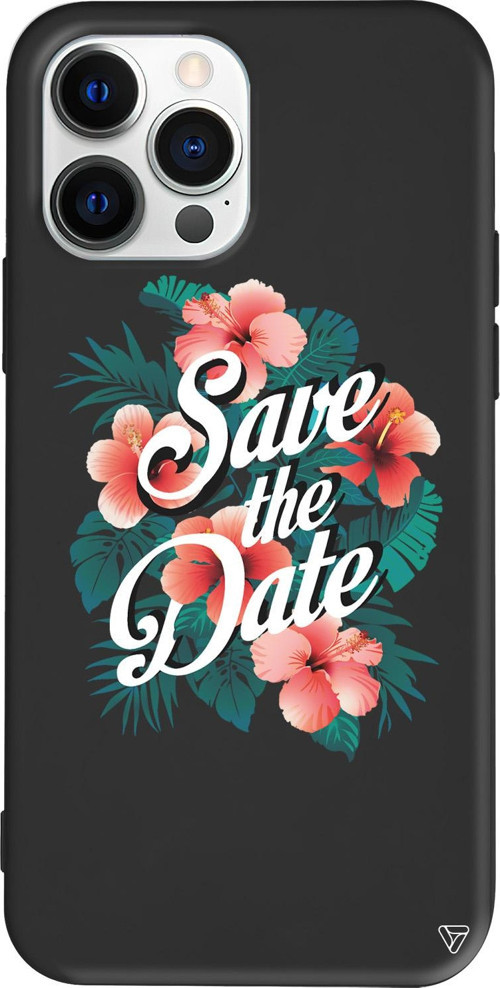 iPhone 15 Pro Max Uyumlu Siyah Renkli Silikon Save the Date Telefon Kılıfı