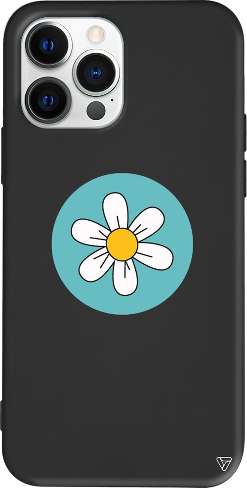 iPhone 15 Pro Max Uyumlu Siyah Renkli Silikon Single Daisy Telefon Kılıfı