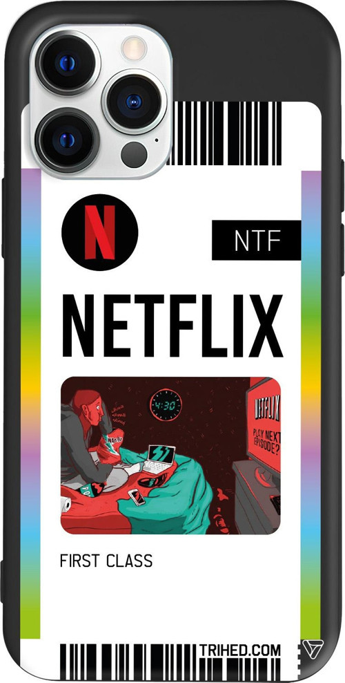 iPhone 15 Pro Max Uyumlu Siyah Renkli Silikon Netflix Bileti Telefon Kılıfı