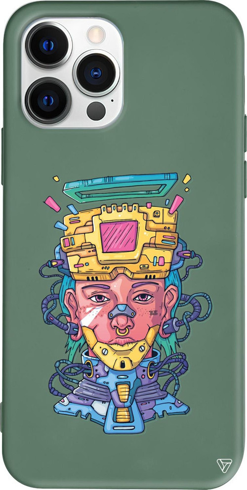 iPhone 15 Pro Max Uyumlu Yeşil Renkli Silikon Cyperpunk Telefon Kılıfı