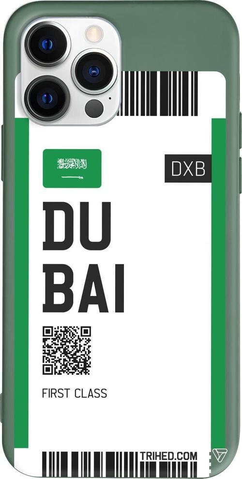 iPhone 15 Pro Max Uyumlu Yeşil Renkli Silikon  Dubai Bileti Telefon Kılıfı