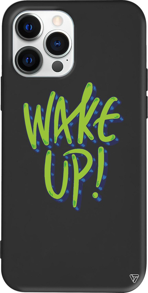 iPhone 15 Pro Max Uyumlu Siyah Renkli Silikon Wake Up Telefon Kılıfı