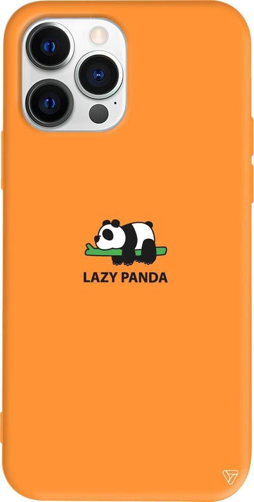 iPhone 15 Pro Max Uyumlu Turuncu Renkli Silikon  Lazy Panda Telefon Kılıfı