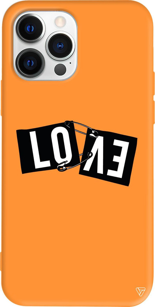 iPhone 15 Pro Max Uyumlu Turuncu Renkli Silikon Love Telefon Kılıfı