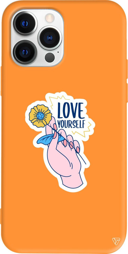 iPhone 15 Pro Max Uyumlu Turuncu Renkli Silikon Love Yourself Telefon Kılıfı