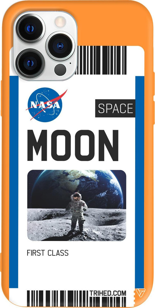 iPhone 15 Pro Max Uyumlu Turuncu Renkli Silikon Moon Bileti Telefon Kılıfı