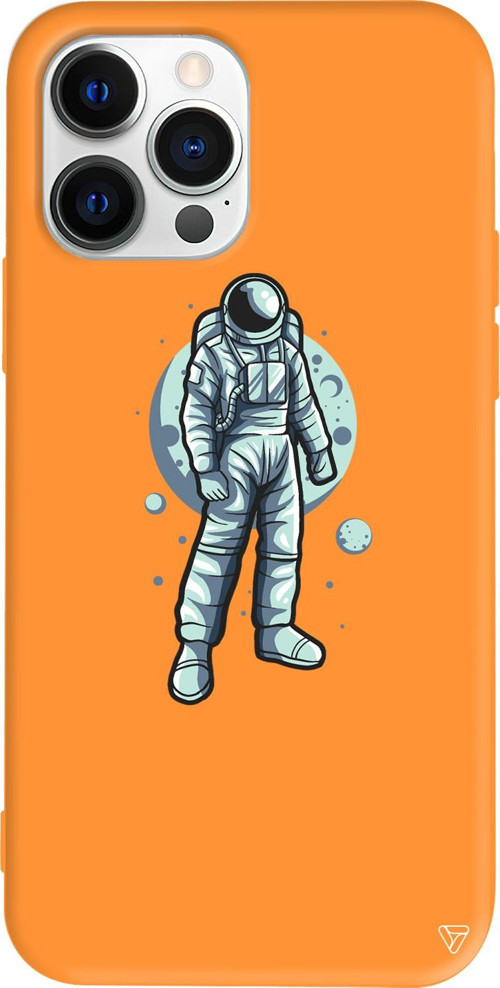 iPhone 15 Pro Max Uyumlu Turuncu Renkli Silikon Astronot Telefon Kılıfı