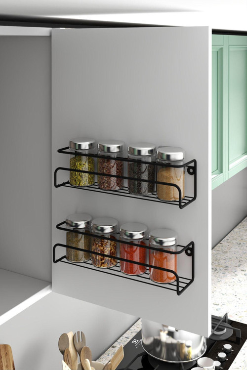 2’Li Metal Baharatlık Mutfak Rafı Dolap Içi Yapışkanlı Banyo Rafı Çok Amaçlı Duş Şampuan Düzenleyici