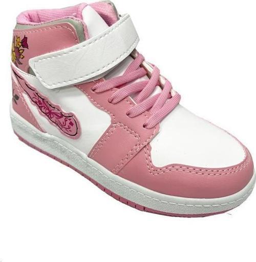 4067 Deri Sneakers Kız Çocuk Spor Ayakkabı 31-35 Pembe Buz Çiçekli