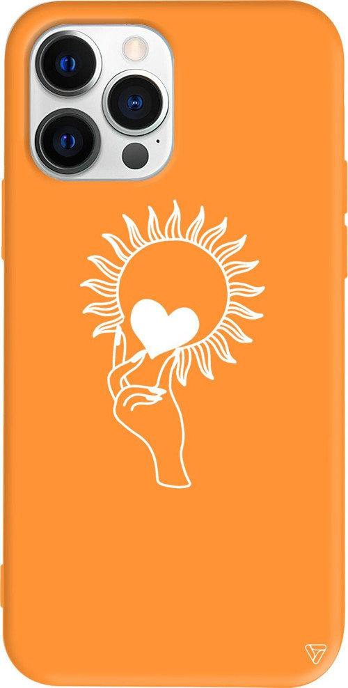 iPhone 15 Pro Max Uyumlu Turuncu Renkli Silikon Keep Heart Telefon Kılıfı