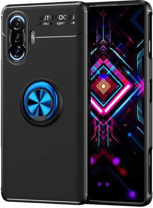 Xiaomi Redmi K40 Gaming Kılıf Renkli Yüzüklü Manyetik Silikon Kapak Siyah - Mavi