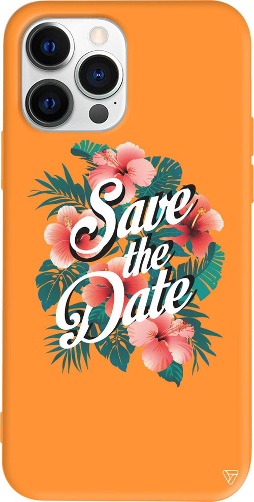 iPhone 15 Pro Max Uyumlu Turuncu Renkli Silikon Save the Date Telefon Kılıfı