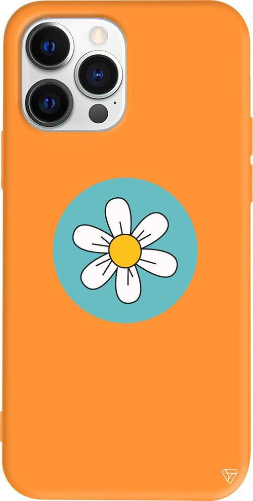 iPhone 15 Pro Max Uyumlu Turuncu Renkli Silikon Single Daisy Telefon Kılıfı