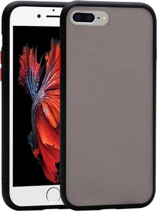 Apple iPhone 7 Plus Kılıf Silikon Kenarlı Düğmeleri Renkli Mat Arka Kapak - Siyah
