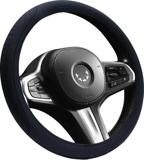 Oto Geçme Direksiyon Kılıfı Tırtıklı ve Desenli Suni Deri Siyah Renk TEQ-011BK