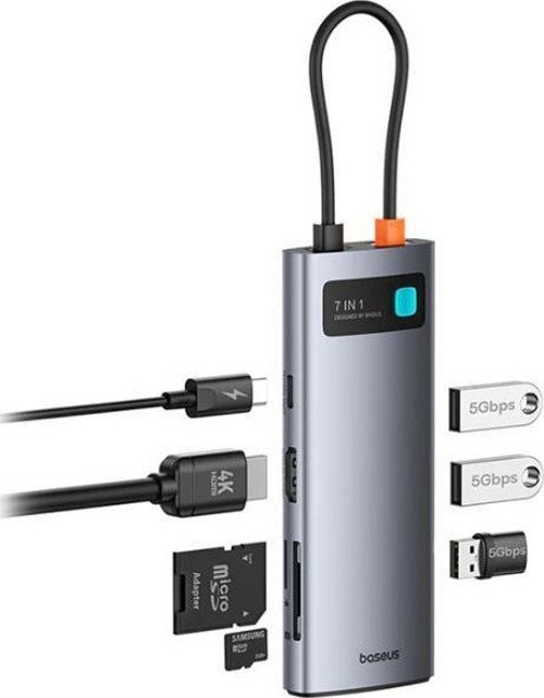 100W 7in1 Çevirici Çoğaltıcı Adaptör, 3x USB, 1x Type C, 1x 60Hz HDMI, 1x TF-SD Girişli HUB