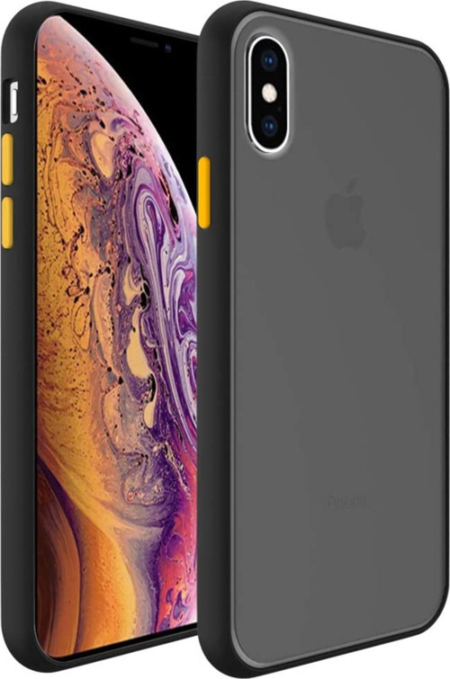 Apple iPhone X Kılıf Silikon Kenarlı Düğmeleri Renkli Mat Arka Kapak - Siyah