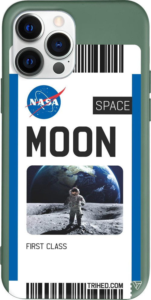 iPhone 15 Pro Max Uyumlu Yeşil Renkli Silikon Moon Bileti Telefon Kılıfı