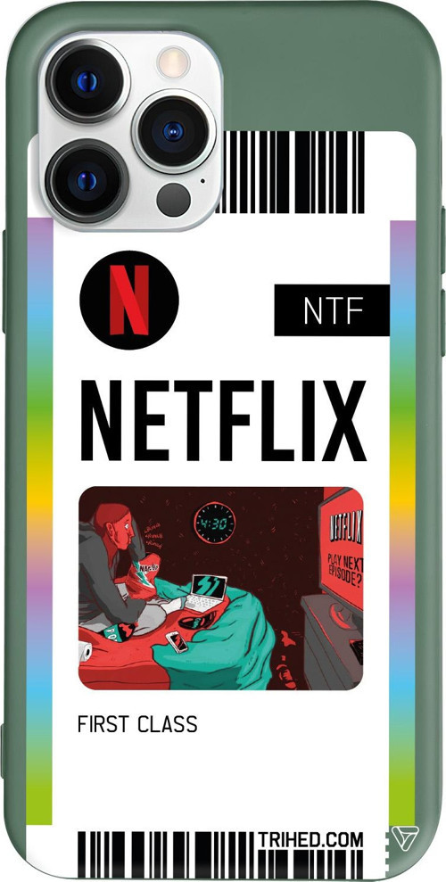 iPhone 15 Pro Max Uyumlu Yeşil Renkli Silikon Netflix Bileti Telefon Kılıfı