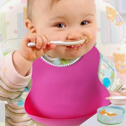 Mama Önlüğü Pembe Çocuk Bebek Mama Dökülme Engelleyici Bükülebilir Önlük
