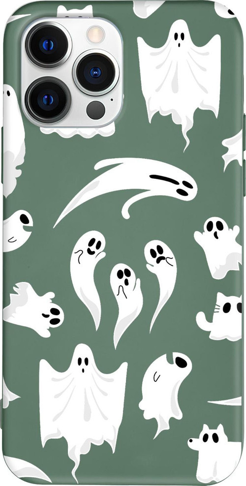 iPhone 15 Pro Max Uyumlu Yeşil Renkli Silikon Ghosts Are Everywhere! Telefon Kılıfı