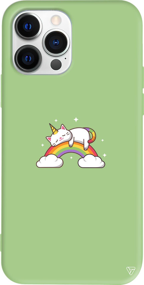 iPhone 15 Pro Uyumlu Açık Yeşil Renkli Silikon Caticorn 2 Telefon Kılıfı