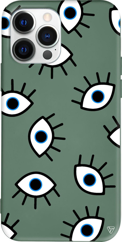 iPhone 15 Pro Max Uyumlu Yeşil Renkli Silikon Random Eyes Telefon Kılıfı