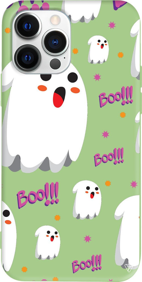 iPhone 15 Pro Uyumlu Açık Yeşil Renkli Silikon Ghost Boo! Telefon Kılıfı