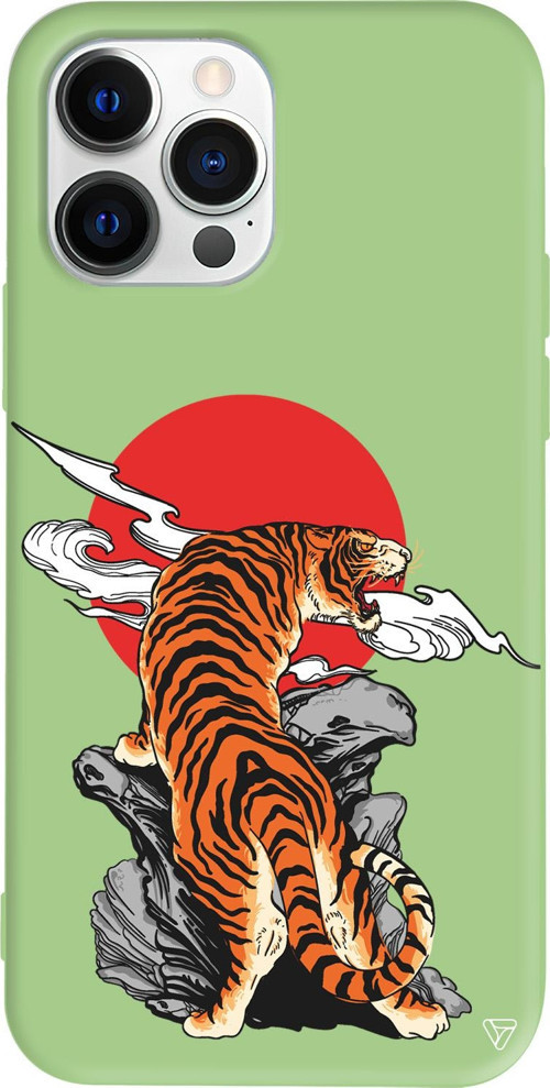 iPhone 15 Pro Uyumlu Açık Yeşil Renkli Silikon Kükreyen Leopar Telefon Kılıfı