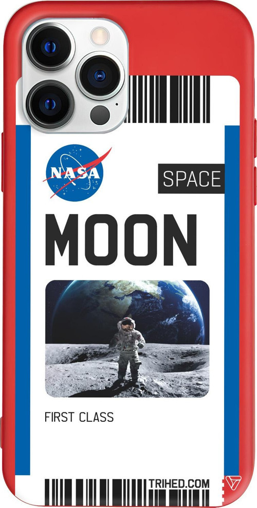 iPhone 15 Pro Uyumlu Kırmızı Renkli Silikon Moon Bileti Telefon Kılıfı